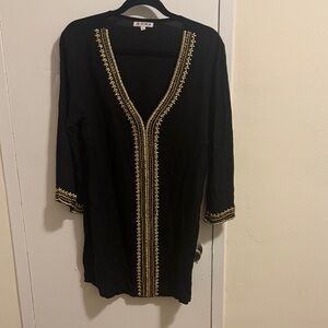 Mira Black Tunic with Gold Embroidery cover up